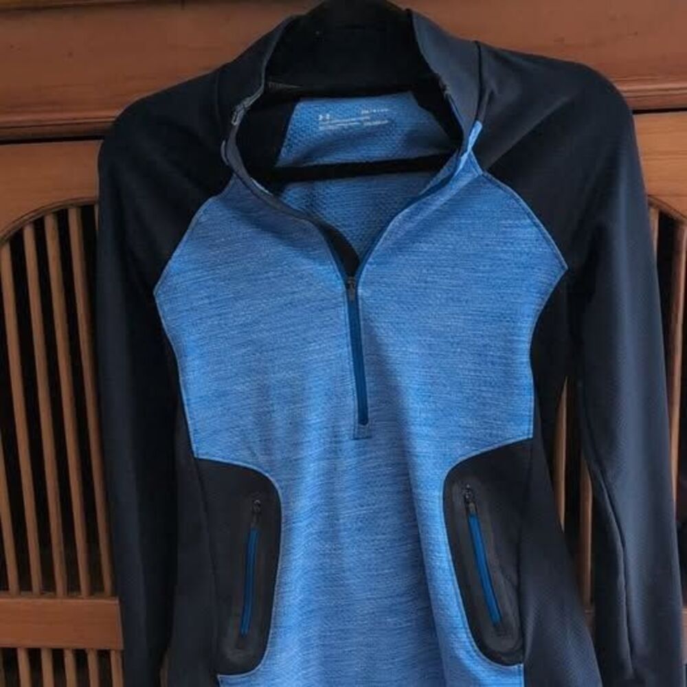 Under Armour Blue and Black Half-Zip V-Neck Sweater